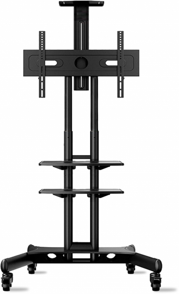ONKRON Мобильная стойка ONKRON на 1 ТВ/ 32-65" от 200х200 до 400х600 наклон 0º поворот 0º макс нагр 45,5кг Высота 1200-1500мм, кабель-канал, 2 полки, регулировка полок по высоте, колесики с блокировкой, черная