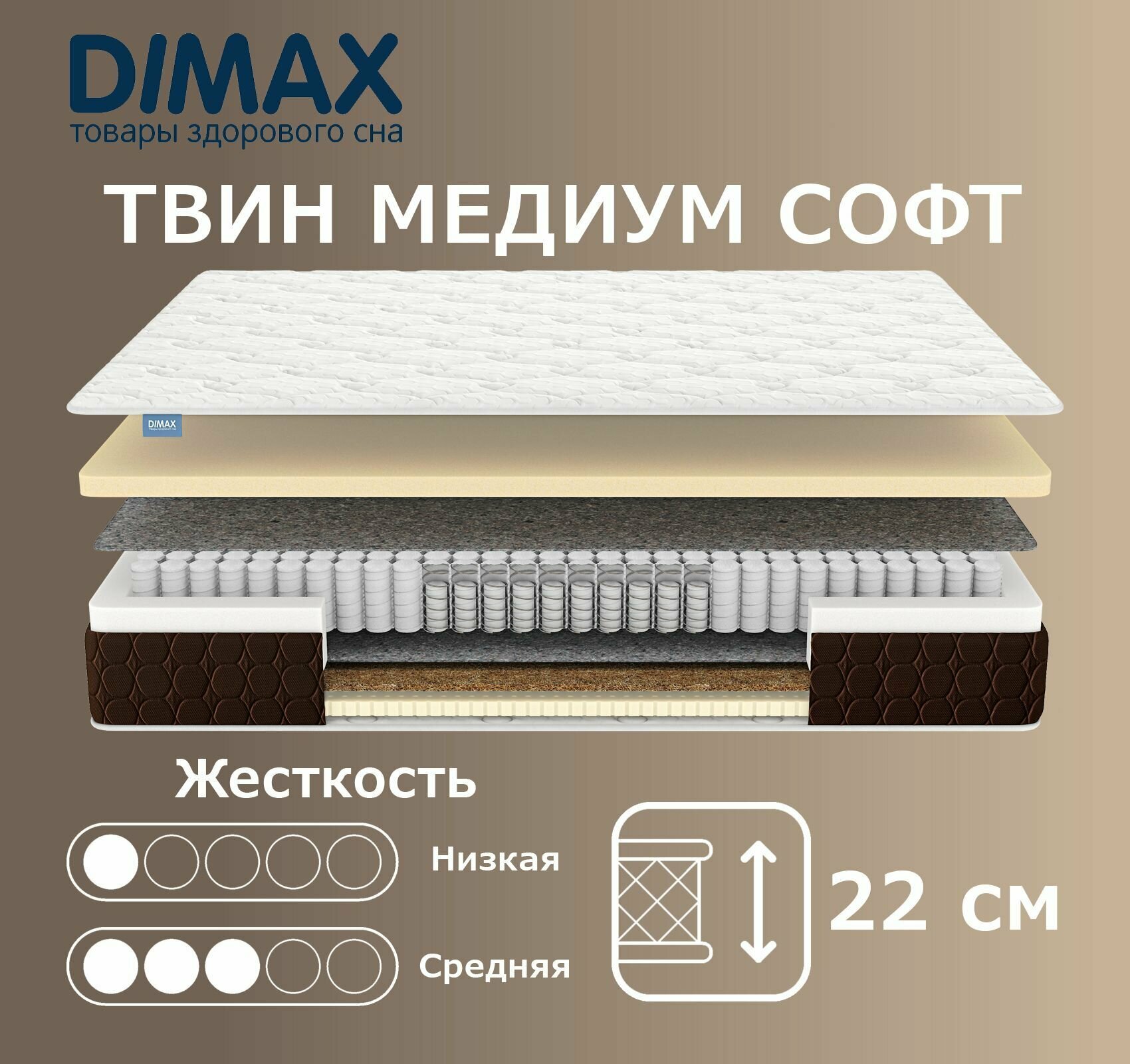 Матрас Dimax Твин Медиум Софт 90х195 см