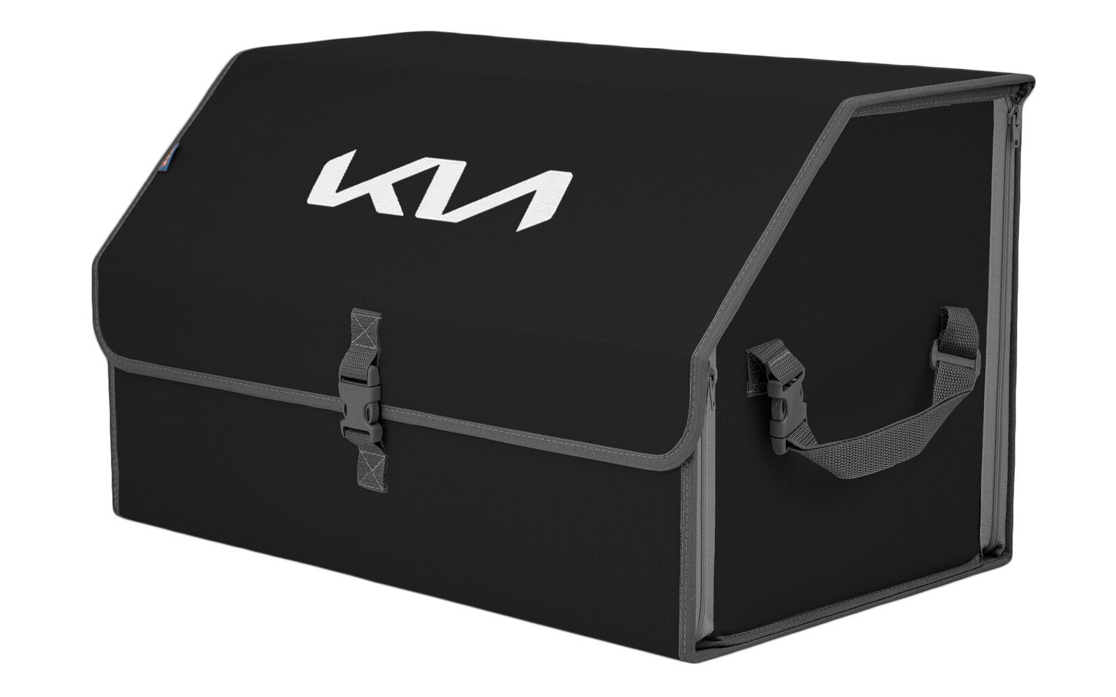 Органайзер-саквояж в багажник "Союз" (размер XL). Цвет: черный с серой окантовкой и вышивкой KIA (КИА).