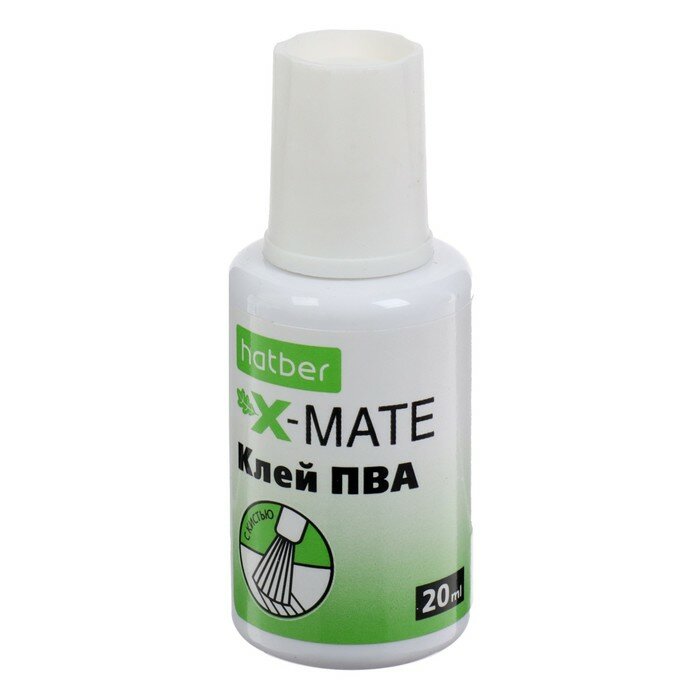 фото Клей ПВА 20мл, Hatber X-Mate, с кисточкой