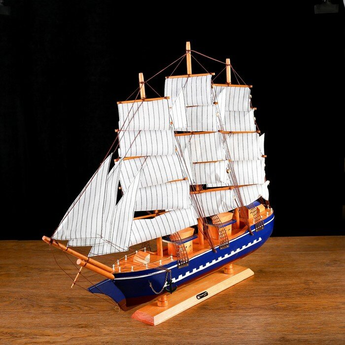 Корабль сувенирный большой «Орфей», борта синие, паруса белые, 11×80×71 см - фотография № 3