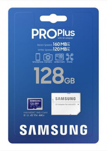 Карта памяти SAMSUNG microSDXC 128Gb Pro Plus UHS-I U3 V30 A2 + ADP (160/120 Mb/s)