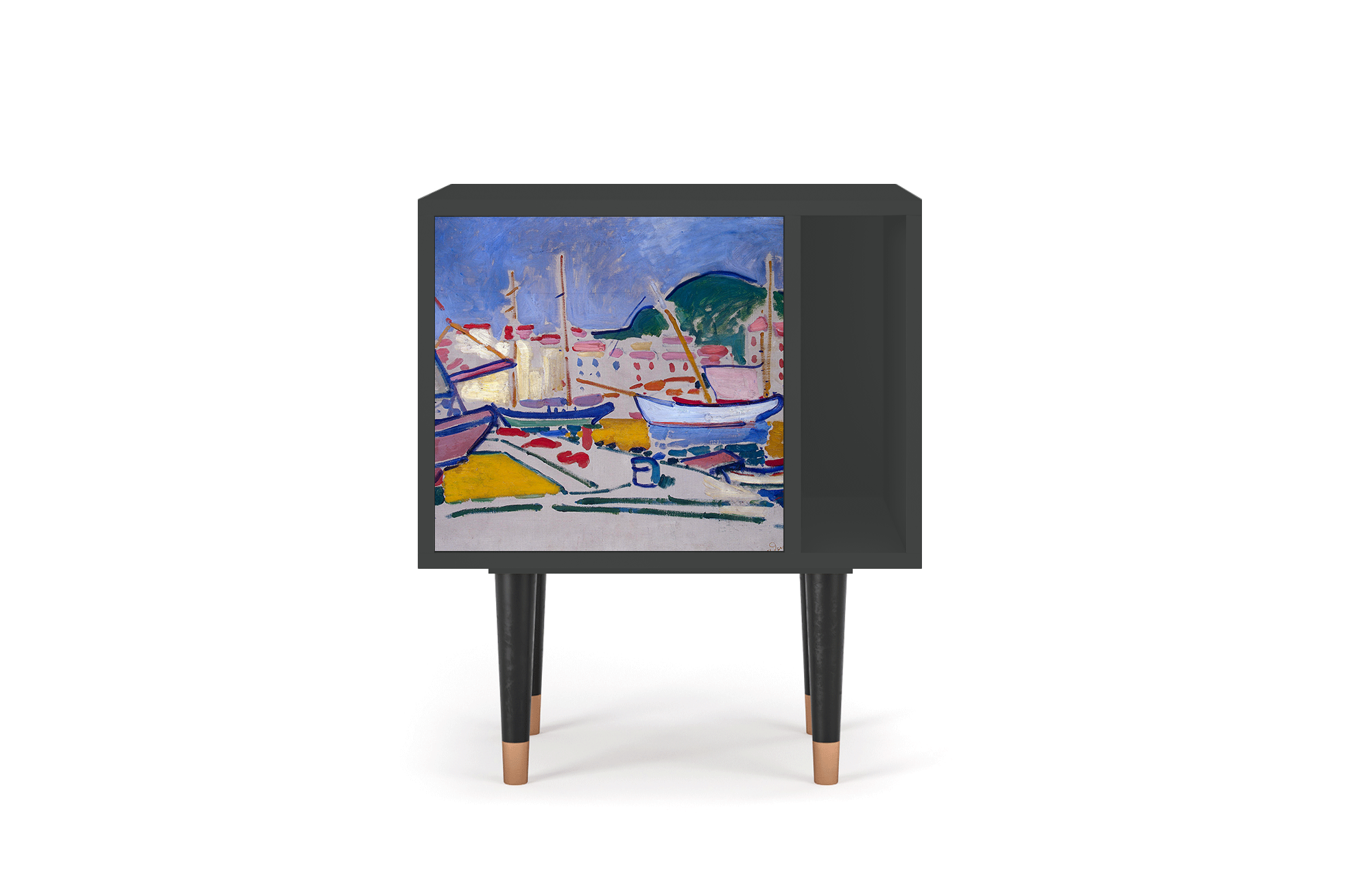 Прикроватная тумба - STORYZ - S2 The Port of Collioure by Andre Derain , 58 x 69 x 48 см, Антрацит - фотография № 2