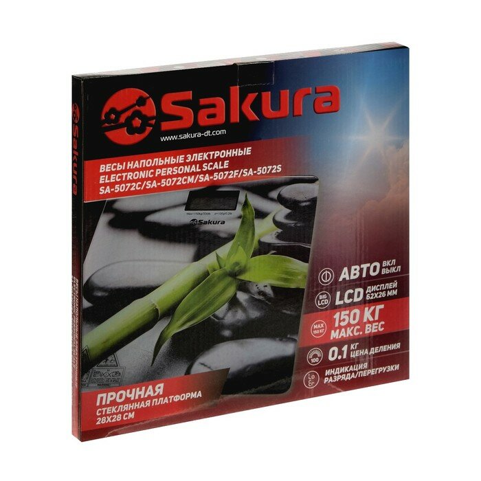 Напольные весы SAKURA Весы напольные Sakura SA-5072S, электронные, до 180 кг, рисунок "бамбук" - фотография № 7
