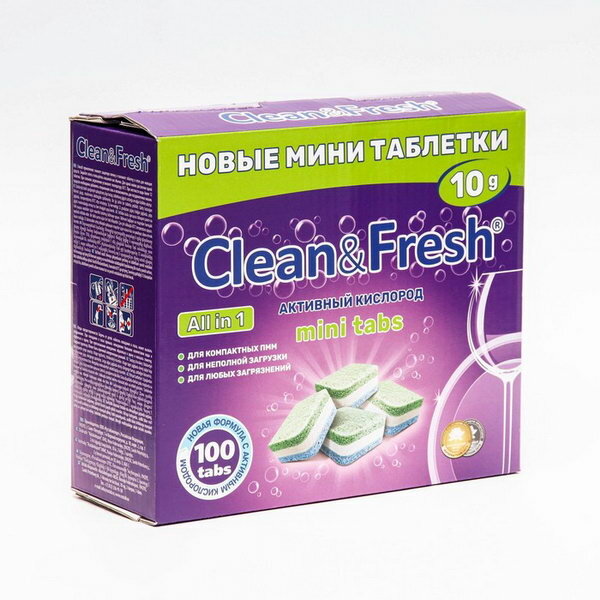 Таблетки для посудомоечных машин Clean&Fresh All in1 mini tabs, 100 шт - фотография № 1