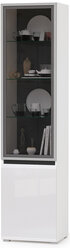 Шкаф-витрина Сидней 13.201, цвет корпус: белый/чёрный/фасады: МДФ белый глянец/прозрачное стекло с серой тонировкой, ШхГхВ 50х41,3х205,2 см.