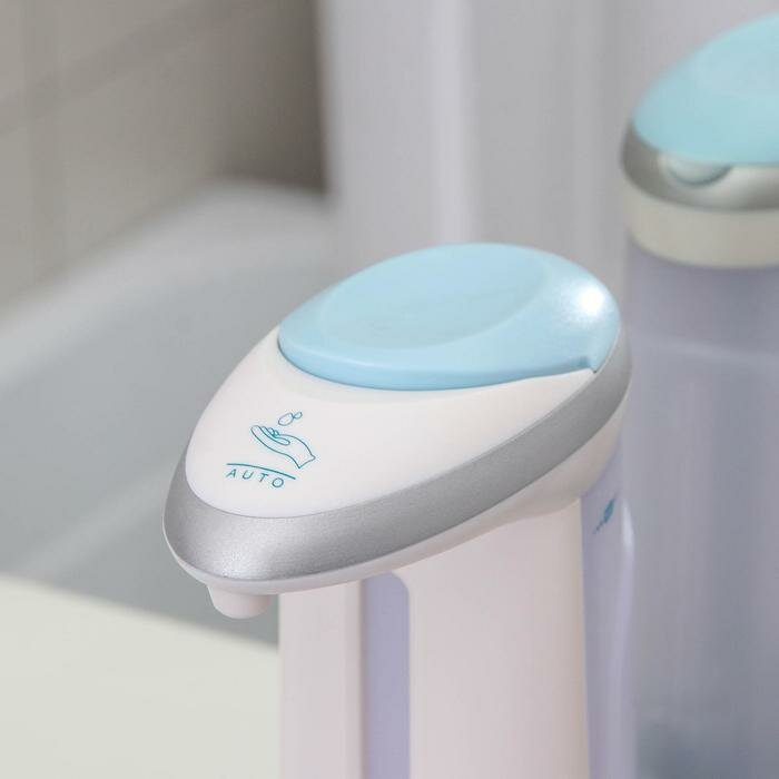 Диспенсер для антисептика/жидкого мыла, сенсорный, на батарейках, 400 мл, цвет голубой - фотография № 4
