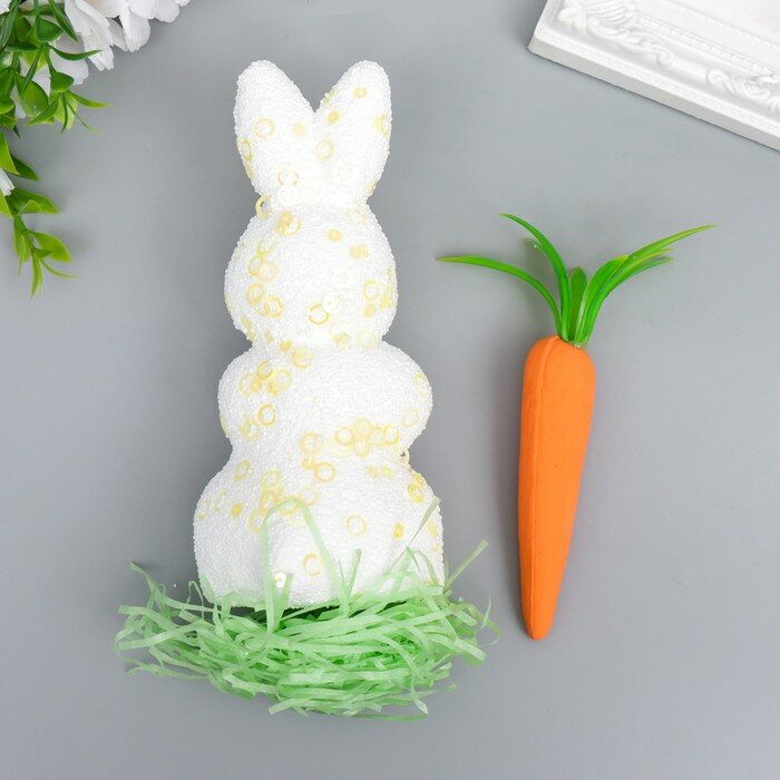 Декор "Кролик в посыпке с морковкой и травкой" набор 15 см - фотография № 3