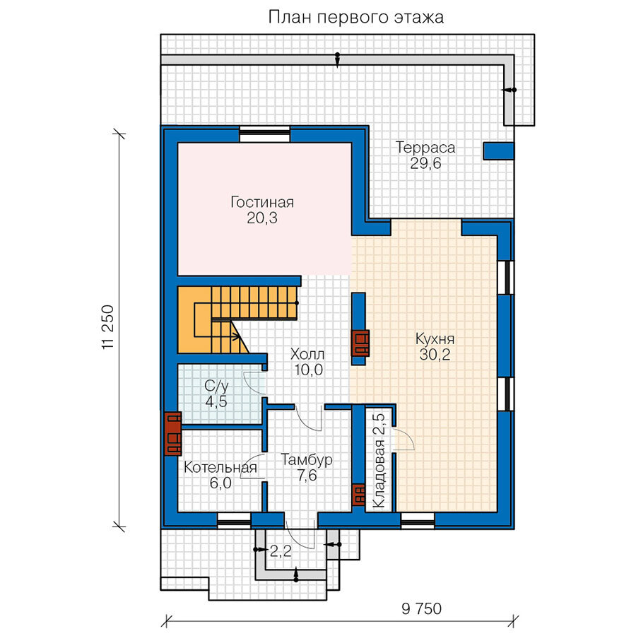 63-04-Catalog-Plans - Проект двухэтажного кирпичного дома с террасой - фотография № 2