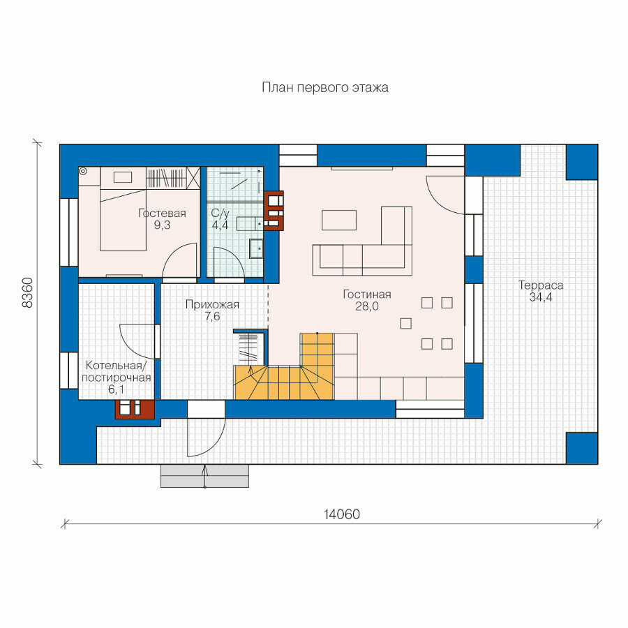 Проект каркасного дома Catalog-Plans-63-42X (108,72кв.м, 13,46x7,96м, каркас 200) - фотография № 2