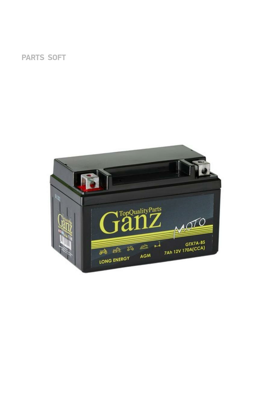 GANZ GN1207 Аккумулятор GANZ мото AGM 7 А/ч Прямая 152x87x95 CCA170 А GTX7A-BS