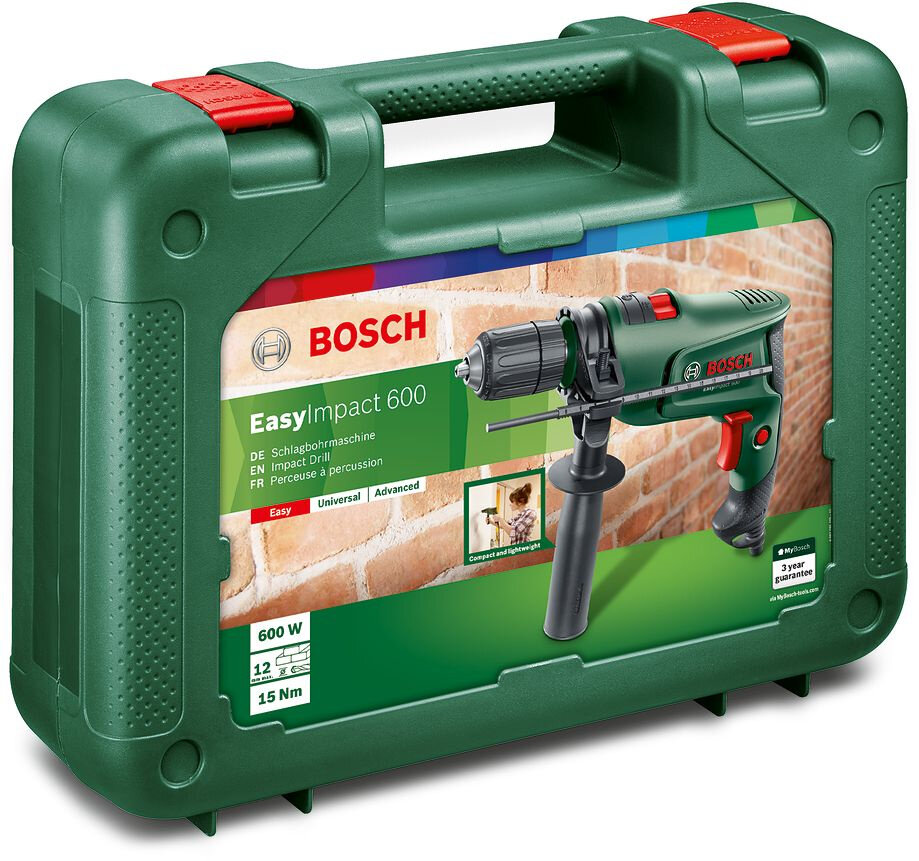 Дрель ударная Bosch EasyImpact 600 патрон:быстрозажимной реверс (кейс в комплекте)