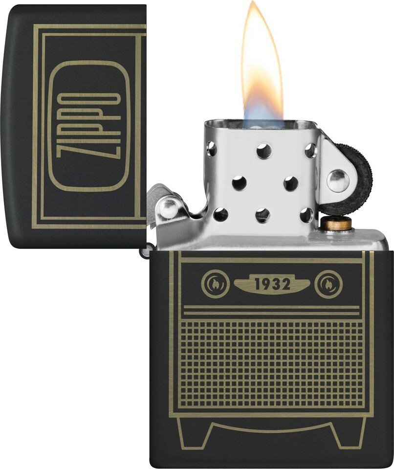 Зажигалка ZIPPO Vintage TV Design с покрытием Black Matte, латунь/сталь, черная, 38x13x57 мм - фотография № 3