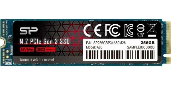 Твердотельный накопитель SSD M.2 256 Gb Silicon Power P34A80 SP256GBP34A80M28 Read 3200Mb/s Write 3000Mb/s 3D NAND TLC