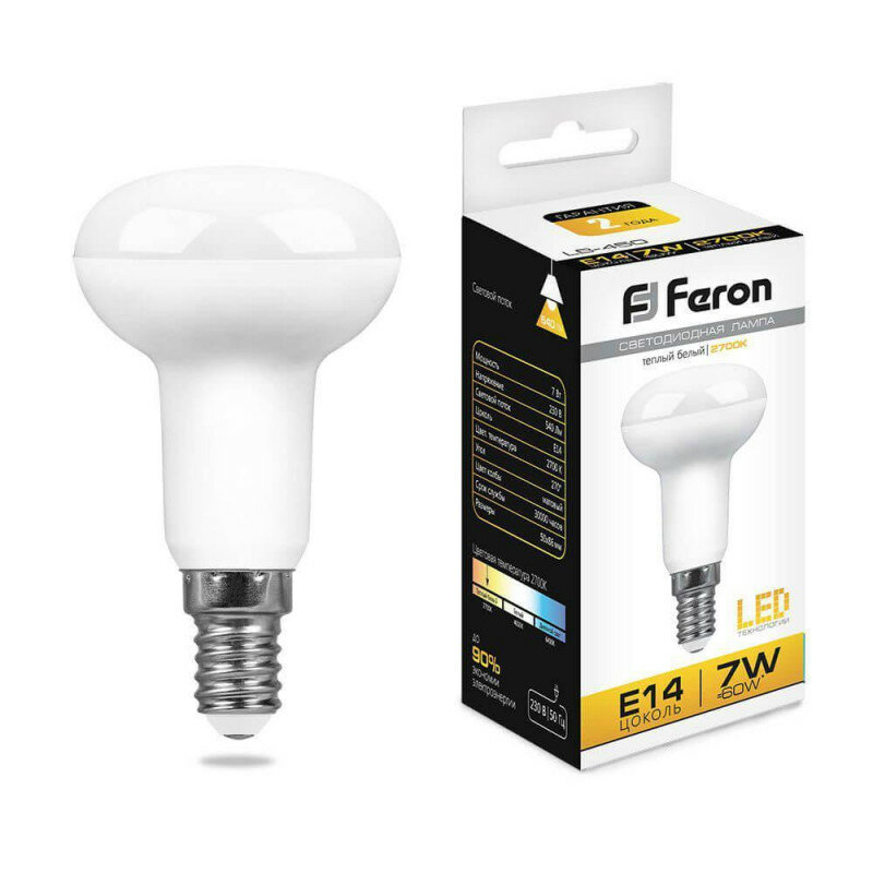 Feron LB-450 Лампа светодиодная, R50 (рефлекторная), 7W 230V E14 2700К, 25513