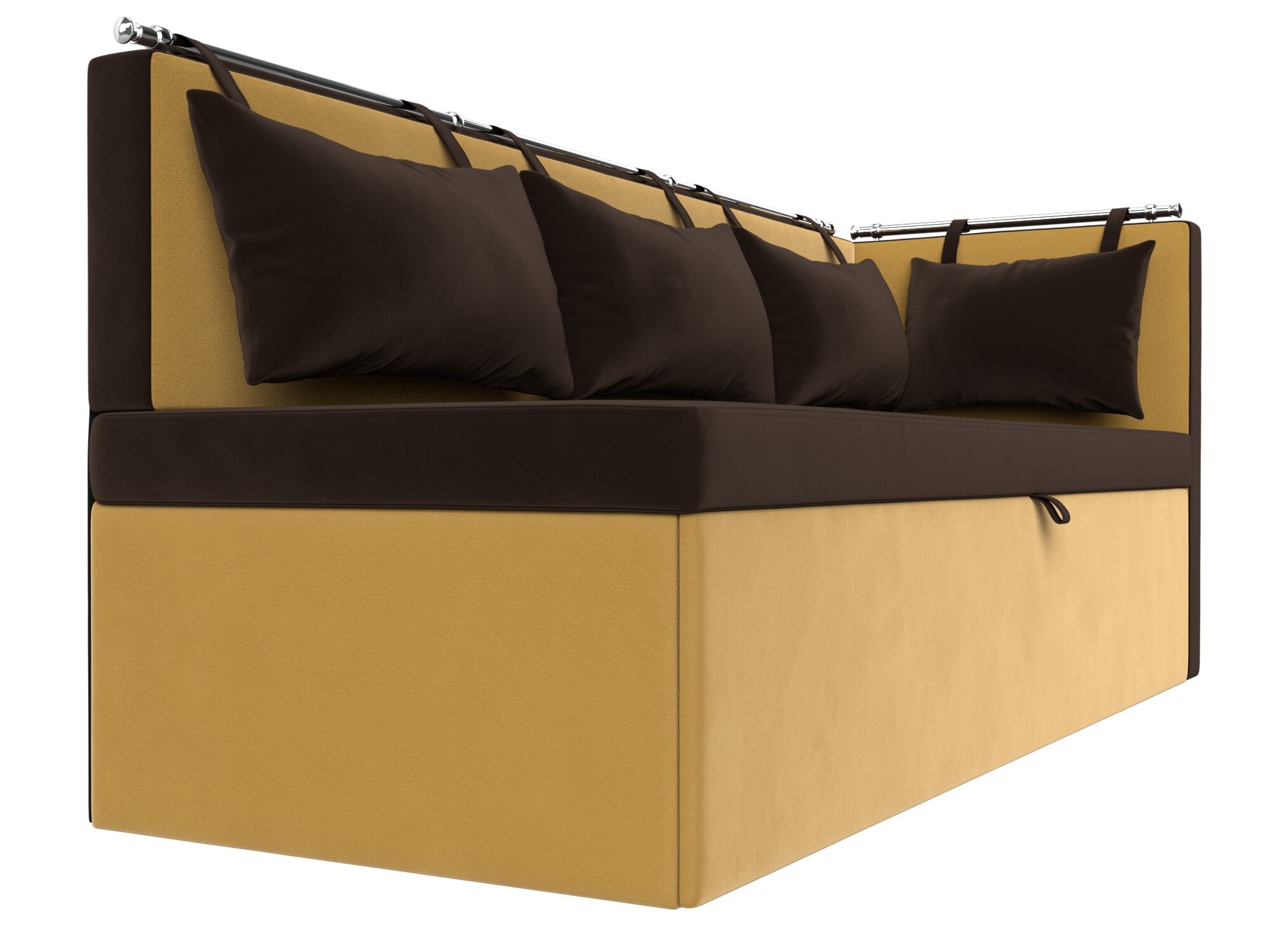 Кухонный диван Москва 591 с углом справа Микровельвет Коричневый\Желтый ширина 188см - фотография № 3