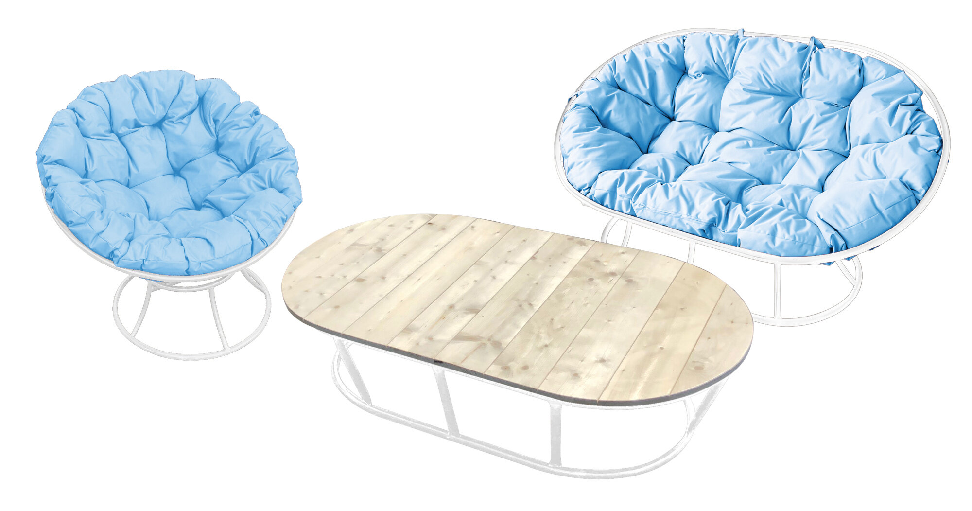 Комплект садовой мебели "Сан" без ротанга Белый / голубая подушка M-Group