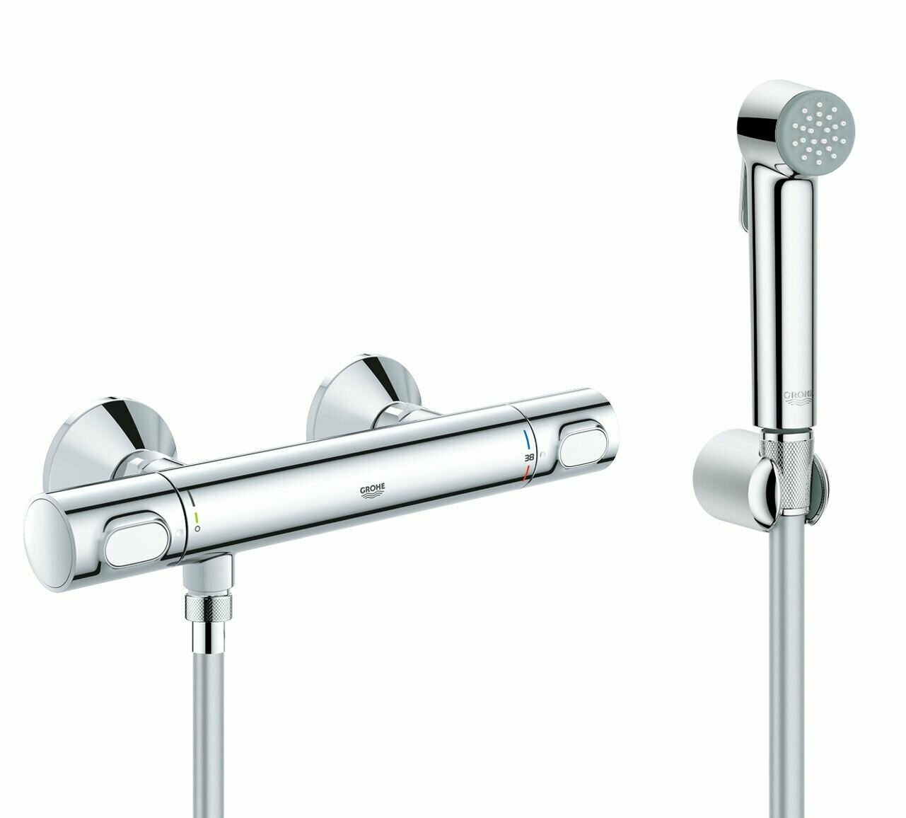 Гигиенический душ с термостатом Grohe Grohtherm 500 Silverflex, шланг 125 см., хром - фотография № 1