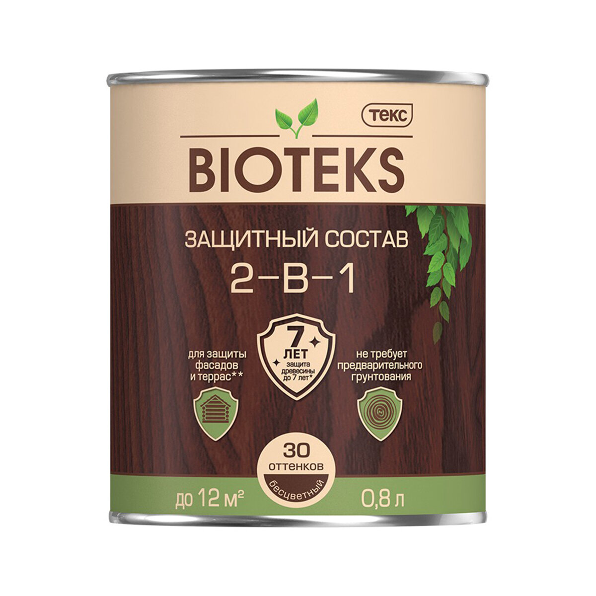 Защитный лессирующий состав для дерева Bioteks 2-в-1, 0,8 л, бесцветный