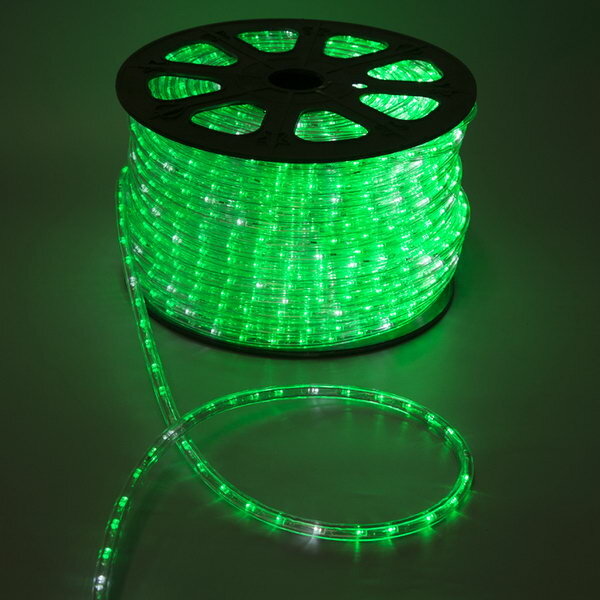 Световой шнур 13 мм, IP65, 100 м, 36 LED/м, 220 В, 2W, мерцание, свечение зелёное - фотография № 1