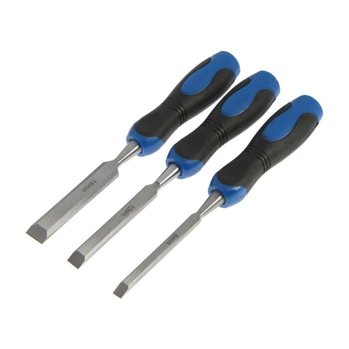 фото Набор стамесок-долот тундра, металлический затыльник, 2К рукоятка, 8-12-18 мм