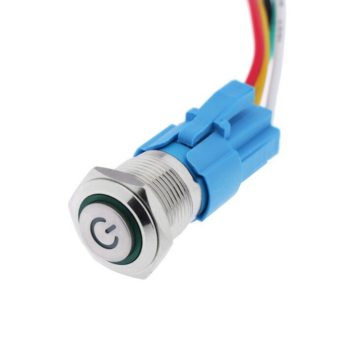 Выключатель, 12 В, 3 А, 5 pin, IP67, d 16мм, провод 15 см, зеленый - фотография № 1