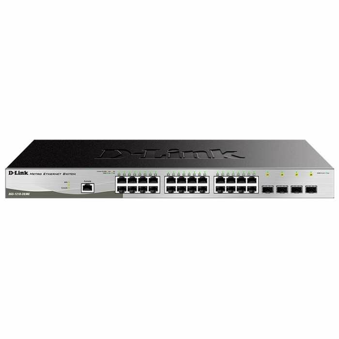 Коммутатор D-Link DGS-1210-28/ME/P/B2A, L2 Managed Switch with 24 10/100/1000Base-T ports and 4 1000Base-X SFP ports.16K Mac address, 802.3x Flow Control, 4K of 802.1Q VLAN, 802.1p Priority