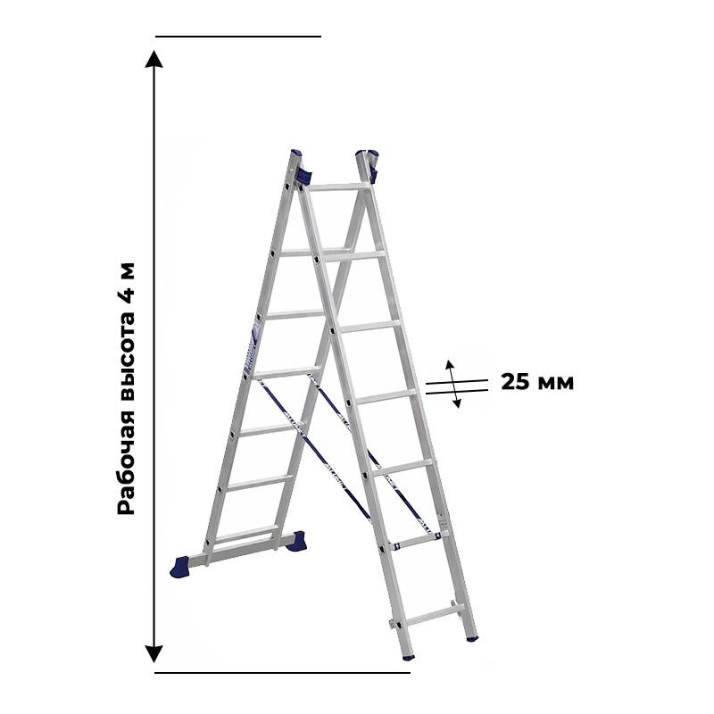 Лестница Алюмет алюминиевая двухсекционная 2x7 5207 - фотография № 3
