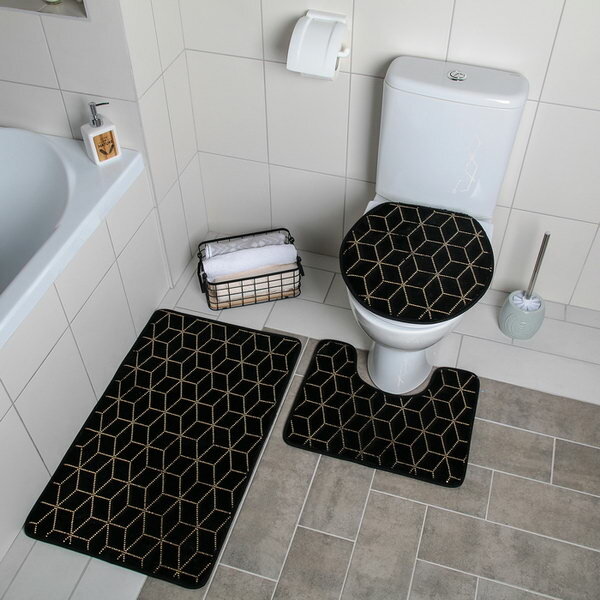 Набор ковриков для ванны и туалета "Геометрик", 3 шт: 35x40, 40x50, 50x80 см, цвет чёрный