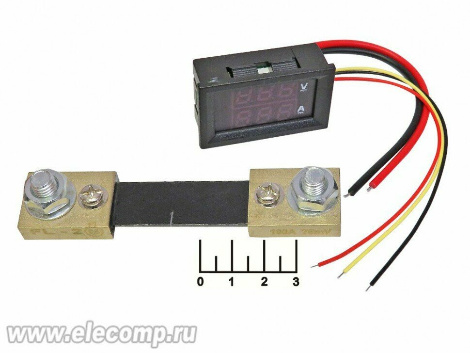 Радиоконструктор вольтметр/амперметр 0-100VDC 0-100A цифровой (красный/синий) + шунт