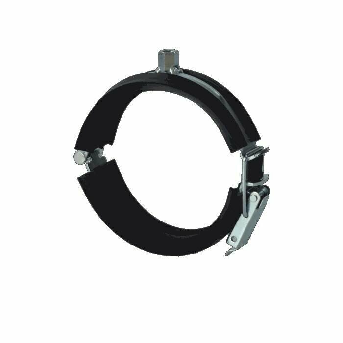 фото Хомут крепежный сталь оц с резиновой прокладкой Дн 110 М8/М10 с защелкой б/к Rehau 11200291002