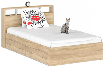 Кровать с ящиками Камелия 1200, цвет дуб сонома, ШхГхВ 123,5х217х78,2 см., спальное место 1200х2000 мм., без матраса, основание есть