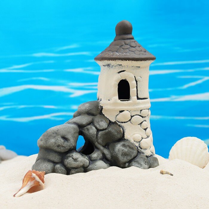 Декор для аквариума "Замок в скале", керамический,15,5 x 13 x 15,5 см, белый - фотография № 4