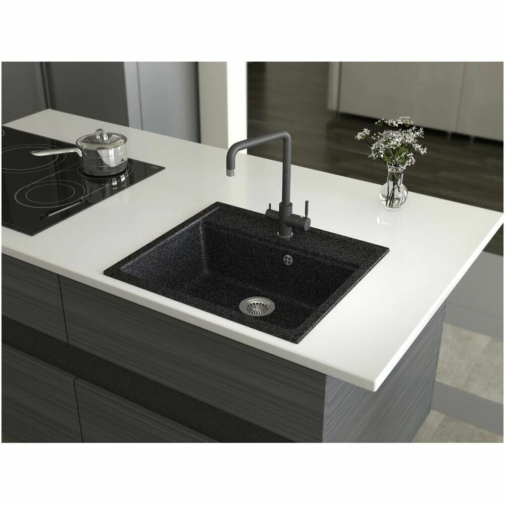 мойка кухонная мраморная greenstone 56,5x50,5 grs-06-309 темно-серый - фото №4