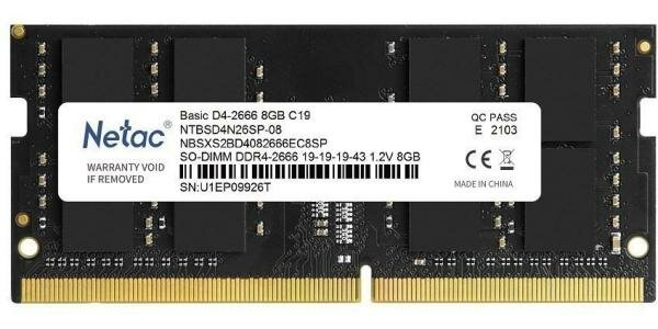 Память SO-DIMM DDR 4 DIMM 8Gb PC21300, 2666Mhz, Netac NTBSD4N26SP-08 C19