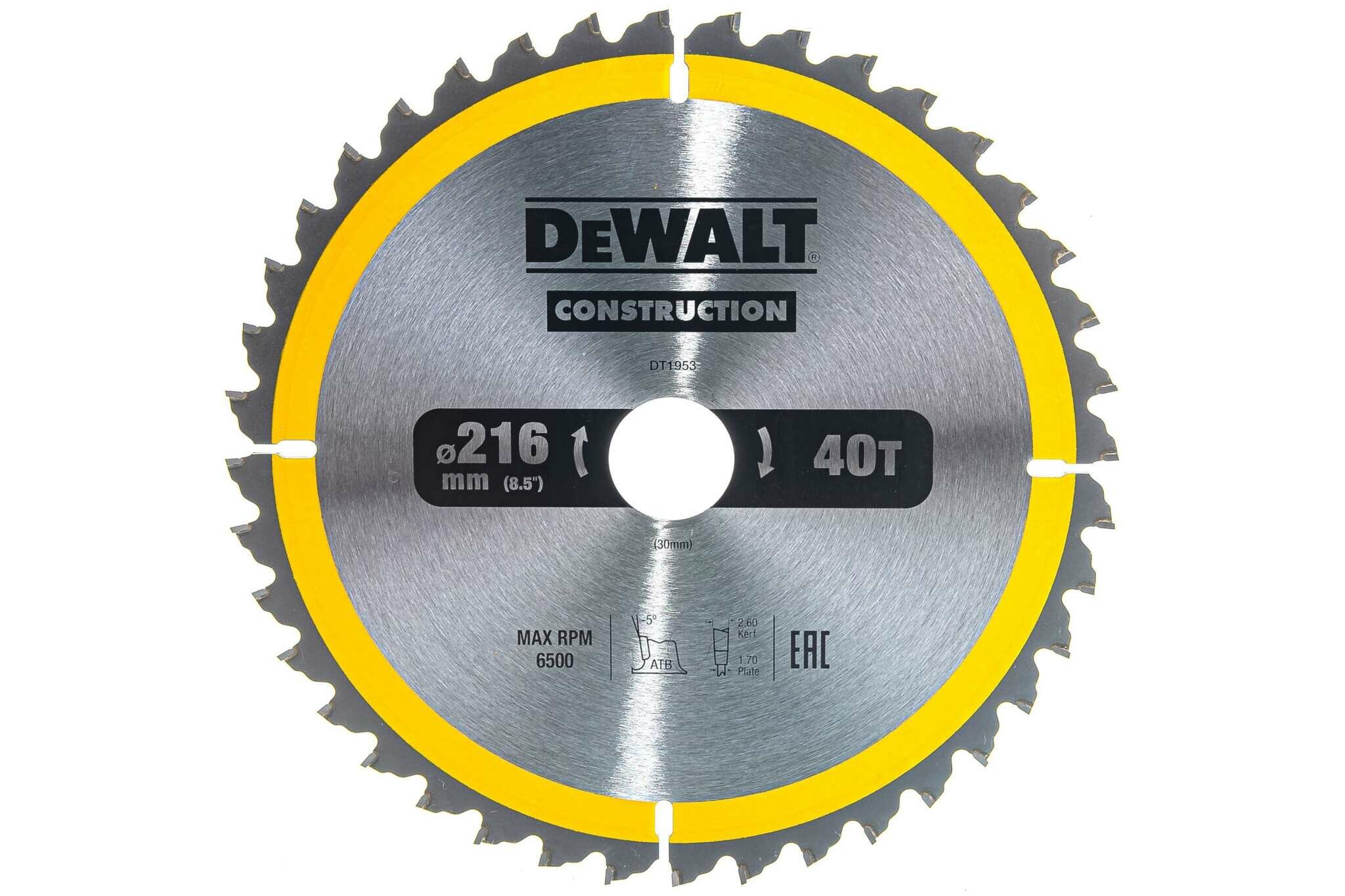 Пильный диск CONSTRUCT (216х30 мм; 40 ATB) DEWALT DT1953