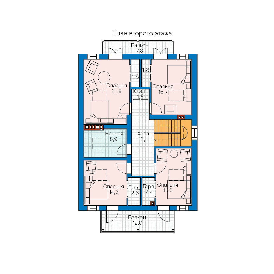 57-83K-Catalog-Plans - Проект двухэтажного кирпичного дома с террасой - фотография № 2