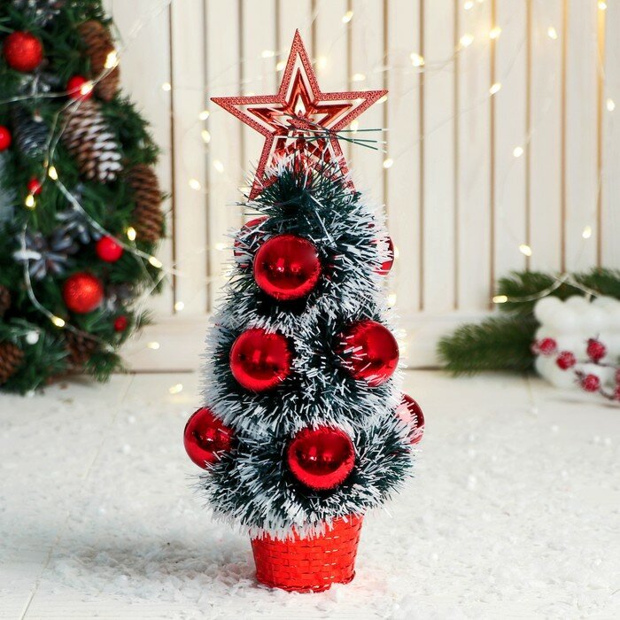 фото Зимнее волшебство Ёлка декор "Праздничная" белые кончики, 10х26 см, красный