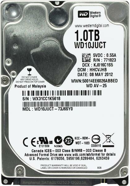 Жесткий диск для ноутбука 2.5 1 Tb 5400rpm 16Mb Western Digital WD10JUCT SATA II 3 Gb/s