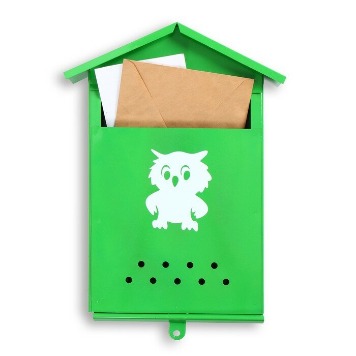 Ящик почтовый без замка (с петлёй), вертикальный, «Домик», зелёный - фотография № 1