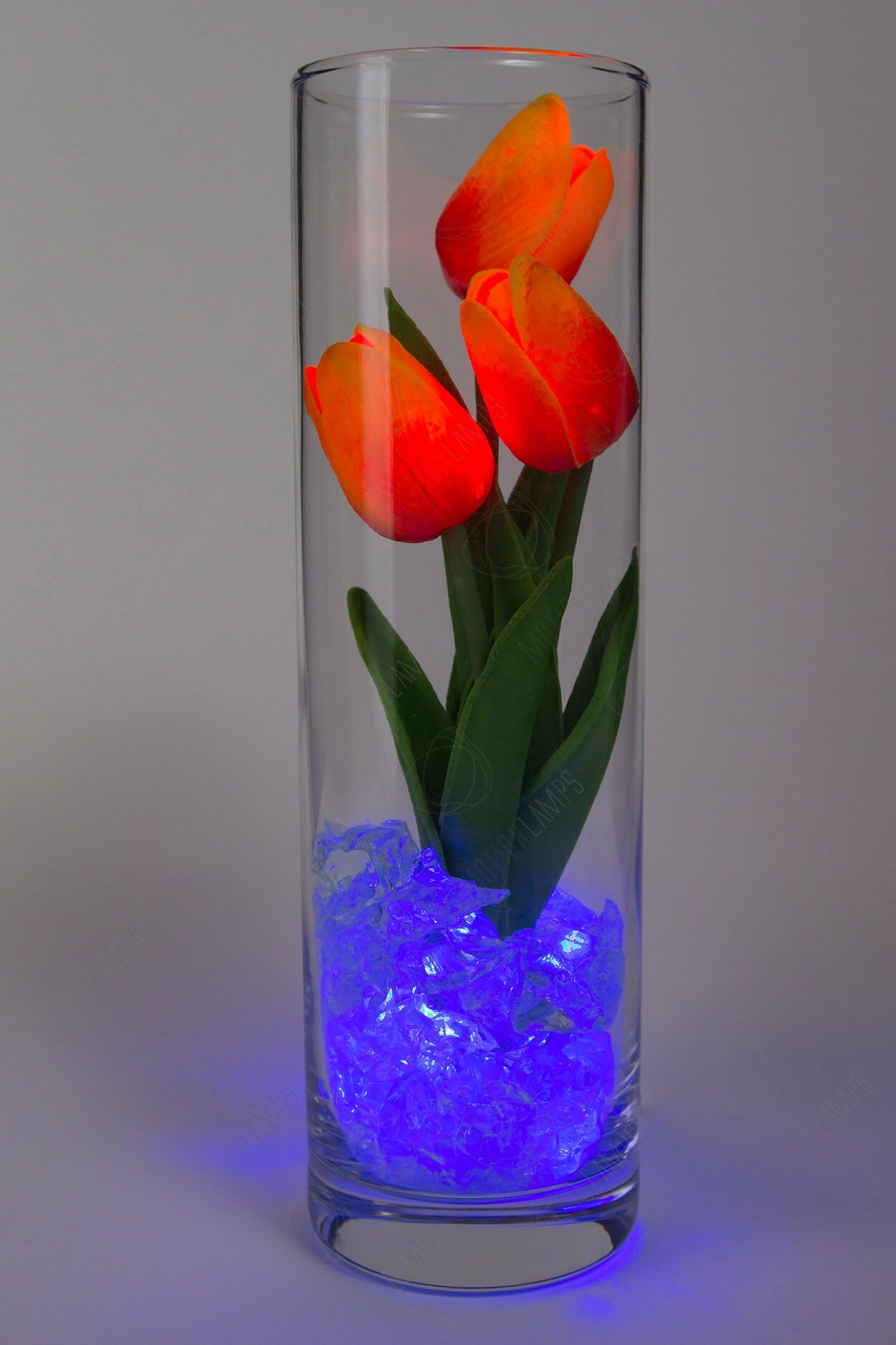 Светодиодные тюльпаны 3шт Красно-Оранжевые(син)