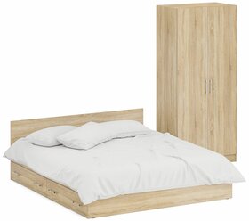Кровать двуспальная с ящиками 1800 со шкафом для одежды 2-х створчатым Стандарт, цвет дуб сонома, спальное место 1800х2000 мм., без матраса, основание