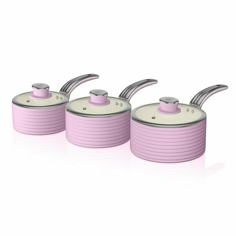 Ретро Набор Посуды Из 3 Предметов с Антипригарным Покрытием (розовый) - фотография № 1