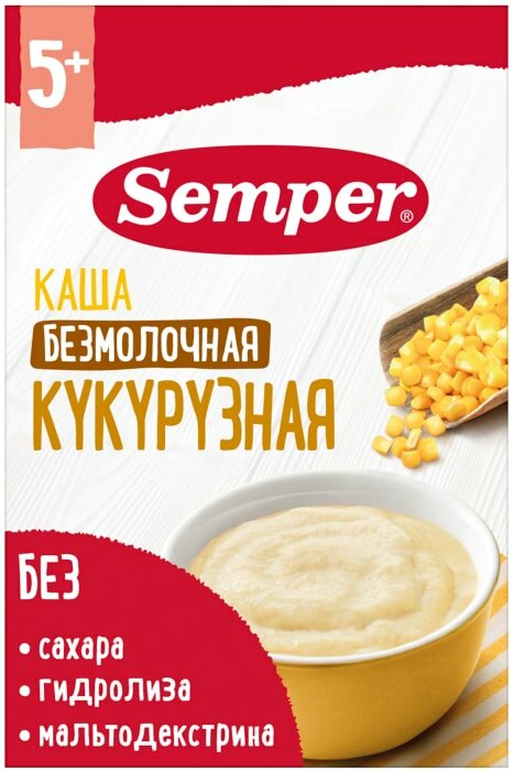 Каша Semper безмолочная кукурузная, с 5 месяцев