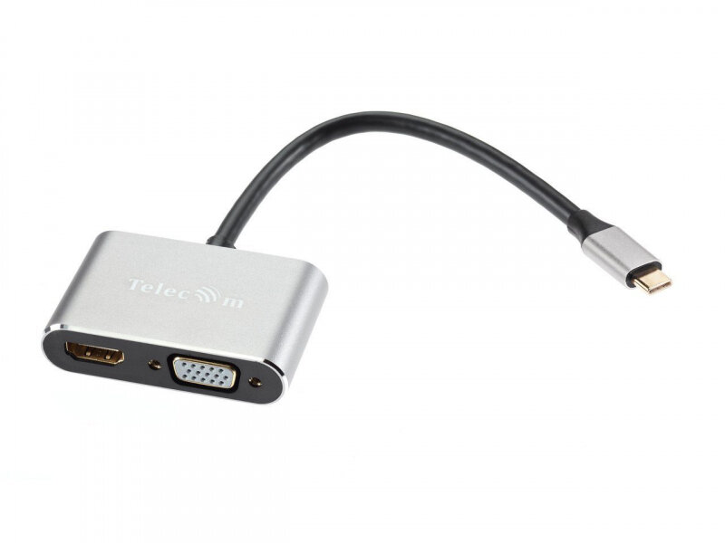 Кабель-концентратор TELECOM USB3.1 TypeCm /HDMI+USB3.0+PD+VGA Alum Grey 4K@30Hz,