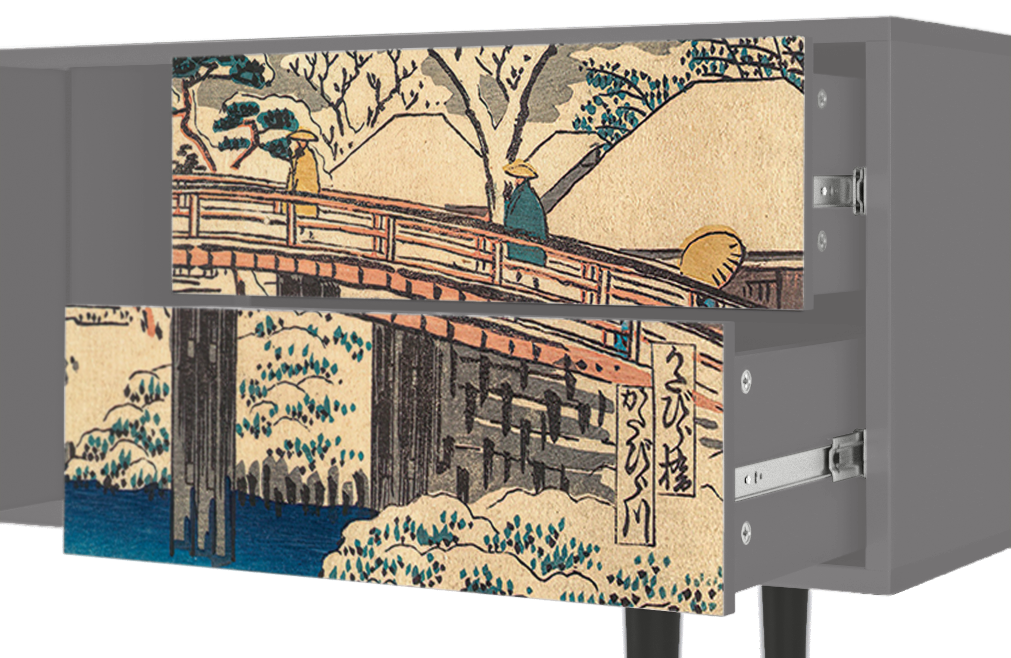 ТВ-Тумба - STORYZ - T1 Katabira River by Utagawa Hiroshige, 170 x 69 x 48 см, Серый - фотография № 5