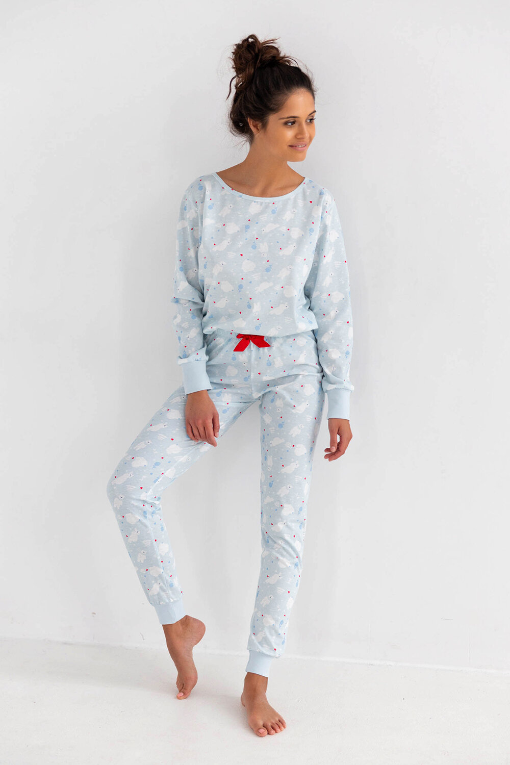 Пижама женская SENSIS Blue dream, лонгслив и брюки, голубой (Размер: L) - фотография № 1