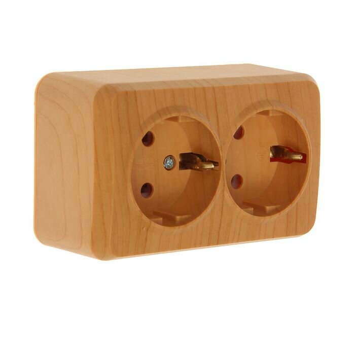 фото Розетка Smartbuy "Юпитер", 16 А, двухместная, открытая, с з/к, цвет, светлое дерево
