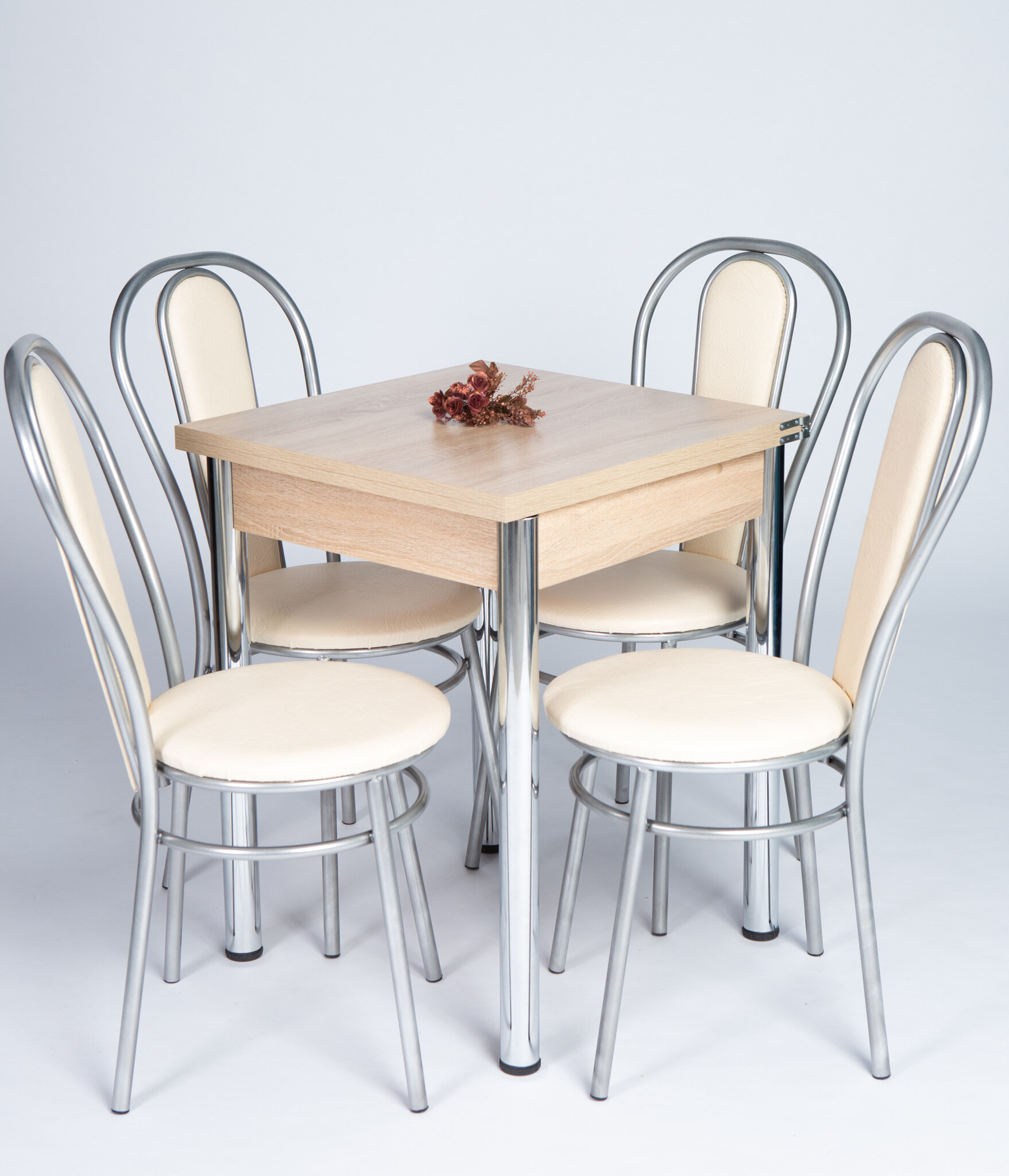 Обеденная группа с 4 стульями, стол на хромированных ножках 60х120 Дуб Сонома, стулья Венский хром - фотография № 3