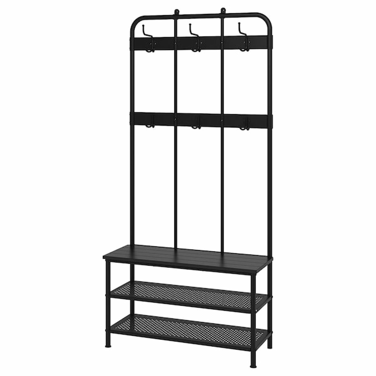 PINNIG Вешалка для одежды со скамейкой Чёрный 193x37x90 см IKEA 203.297.89 - фотография № 2